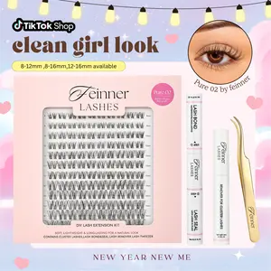 Feinner DIY Lash Cluster Kit Invisible Soft Band Long Lasting Waterproof Bond Seal Remover Natural Eyelashes for Salon Quality at Home Must-Have Cluster Pure Clean Look