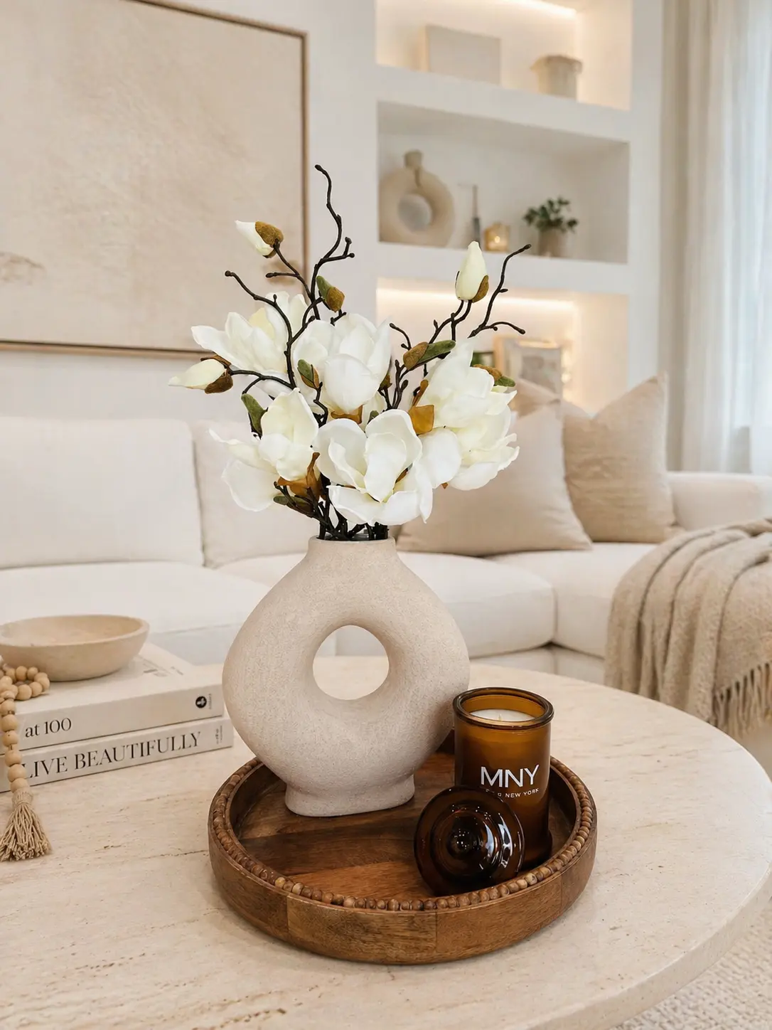 MODERN CERAMIC VASE WITH MAGNOLIAS