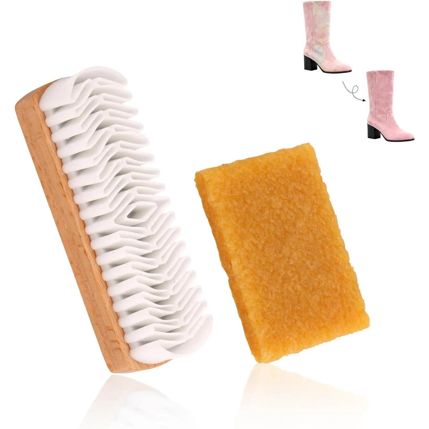 Suede & Nubuck Cleaning Care Kit - Beech Wood Handle Shoe Brush (12x4.3x2.8cm, Manual Measurement), Raw Rubber Sheet Cleaner, Stain Eraser, Brush Set for Footwear Surface Maintain & Shoe Protector Care, Surface Clean