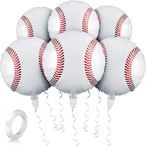 6 Pack 18 Inches Baseball Balloons Baseball Party Decorations Foil Balloons for Baseball Themed Party Supplies Summer Birthday Sports Party Favors Baby Shower Decoration Round Aluminum Banner Burst Hand Lightweight Photo Print Smooth