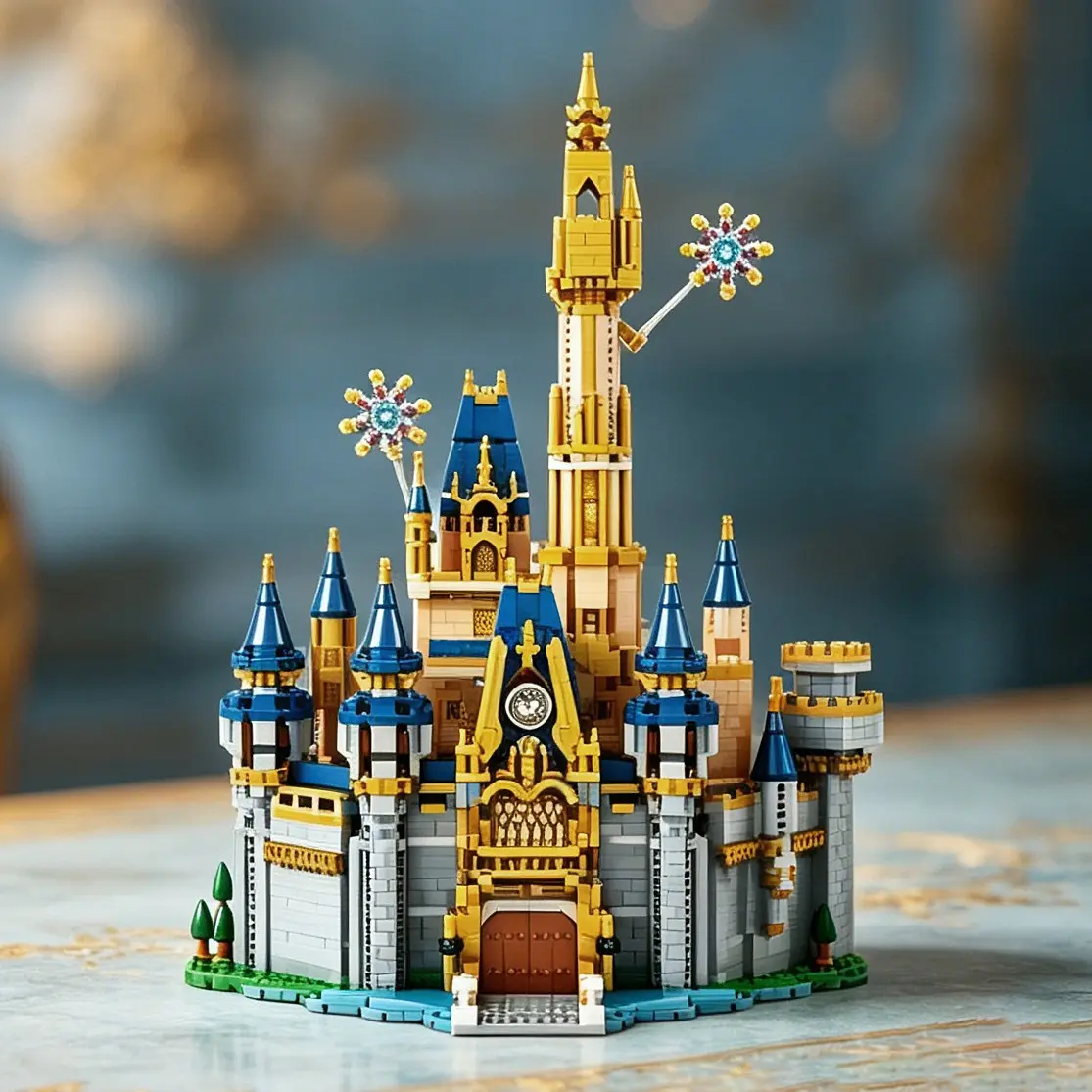 Micro-Particle Series, 3818pcs Princess Castle Model Blocks Set, Blue Gold Building Model Decor, Street Scene Collector Moc, Perfect Gift, Block Kit