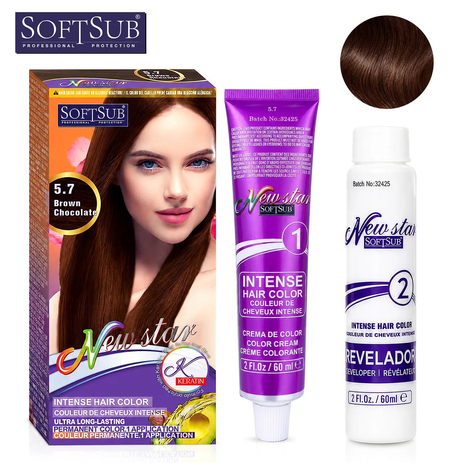 5.7 Chocolate Brown Permanent Hair Color Kit with Developer - Professional Touch Color, At-Home Use, Fade-Resistant, Gray Coverage, Vibrant Fashion Shades,SOFTSUB