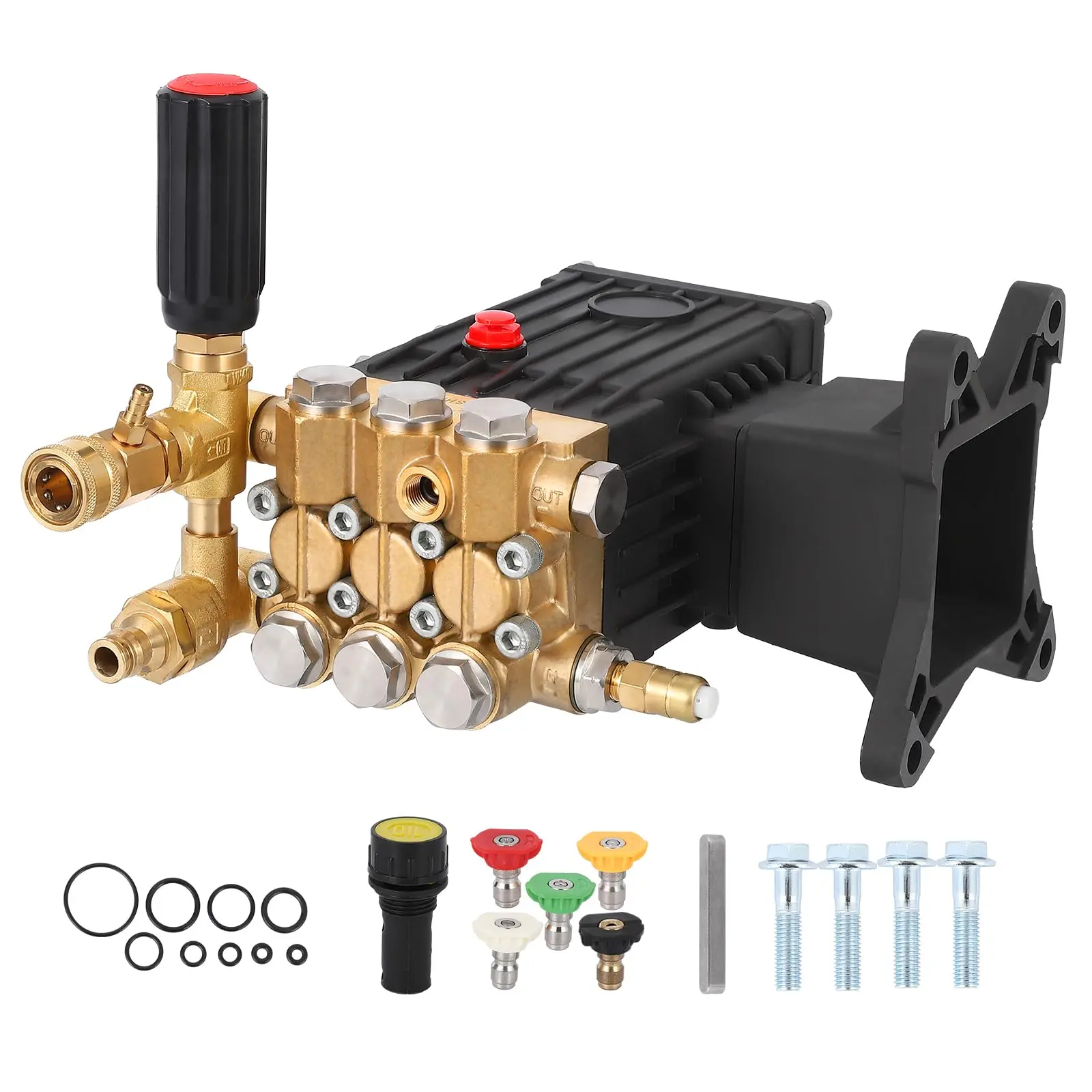 GARVEE Pressure Washer Pump, 4000PSI 4.4GPM 1" Shaft Horizontal Triplex Plunger Power Washer Pump Replacement Pumps Direct Drive Pump Compatible with Honda GX340 GX390 GX270, 5 Nozzle Tips