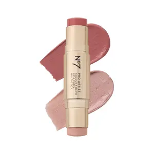 No7 Pro Artist Color & Glow Cream Blush Stick - Dual-Ended Blush for Cheeks, Eyes & Lips - Delivers Soft-Focus Radiance and Buildable Color - Rose Pink/Pearl Glow (10g)