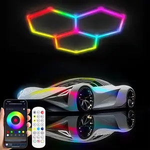 3 Grid Hexagon led Lights - RGBW Light, Mutil Color Lighting Modes Wall Light, Music Activated Modes, for Gym, Gaming, Club, Bar Parties Decoration