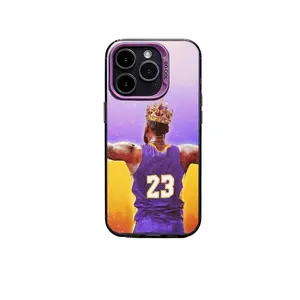 LeBron James design, silver phone case, compatible with iPhone 12, 13, 14, 15, 16, and 17, matte finish.