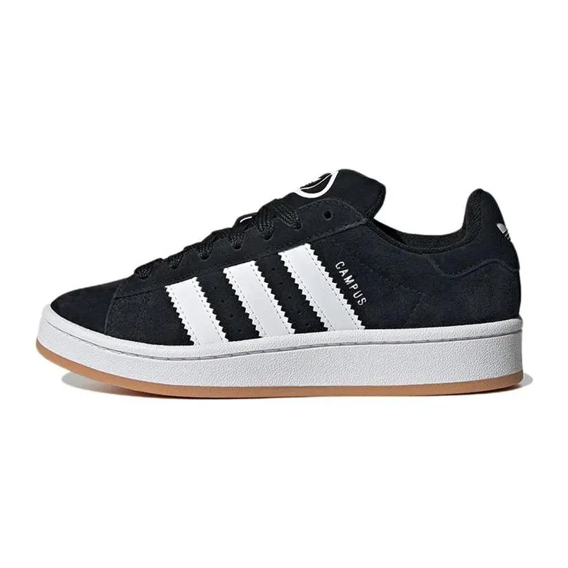 Campus 00s Kids' Trainers, Black and White Lace-Up Gum Sole Casual Shoes for School, Style HQ6638, Laces, Gum Sole Casual Trainers, Sneakers, All Seasons, Shoes Sneakers, Trainer Sneakers