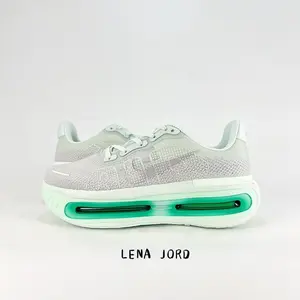 Fresh Pale Mint Minimalist Men’s Lifestyle Sneakers, Full Light Perforated Semi-Sheer Fly Knit Fabric, Tone-Match Green Side Trim, Full Transparent Emerald Air Cushion Oversized Off White Textured Rubber Sole Outdoor Street Photo Shoes