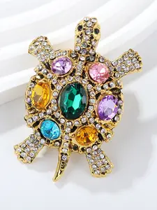 Luxury Three-Color Rhinestone Turtle Brooch, Unique Design Pin, Fashionable All-Season Accessory, Elegant Suit Decoration