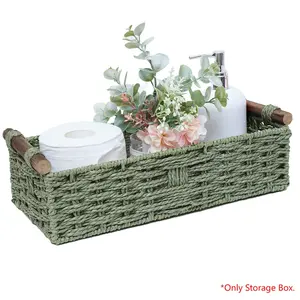 Round Paper Rope Storage Basket Wicker Baskets for Organizing with Handle Decorative Storage Bins for Countertop Toilet Paper Basket for Toilet Tank Top Small Baskets