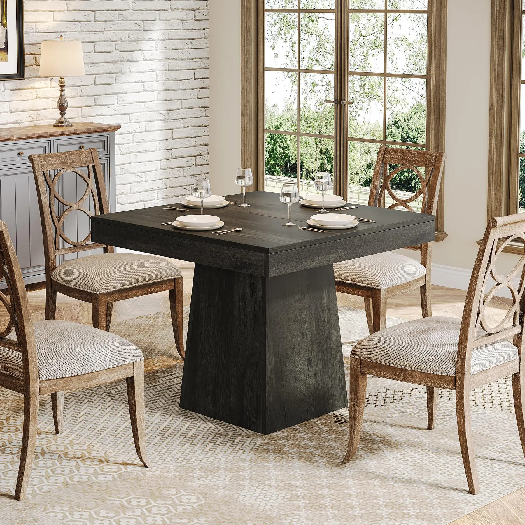 Tribesigns 31.5-Inch Dining Table for 4 with Sturdy Base, Perfect for Kitchen and Dining Room, Farmhouse Style Square Table in Gray