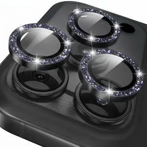 Glitter Black, Glimprese Protective Camera Lens Protector Compatible for iPhone 17 17Pro 17ProMax 16 16Pro 16ProMax 15 15Pro 15ProMax 14 14Pro 14ProMax 13 13Pro 13ProMax 9H Tempered Glass HD Clear Metal