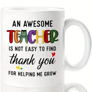 Amazing Teacher 11 Oz Porcelain Coffee Cup, Thank You For Helping Me Grow Water Cup, Tea Cup, 15oz Large White Ceramic Mug, Coffee Cup, Kitchen Drinkware, Gift for Teacher, Dealsforyou, Summerwins, Summersale, Midyearsale