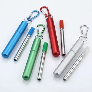 4 Pack Collapsible Stainless Steel Straws – Reusable Travel Straw Set with Carry Case, Cleaning Brush & Keychain, Portable Metal Drinking Straws for Travel, Cruise, Office & Everyday Use