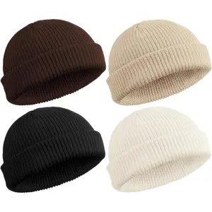4 Pieces Premium Quality Trawler Beanie Watch Hat with Roll up Edge Skullcap Style Fisherman Beanie - Unisex Fashion Accessory