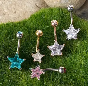 1pc Double Gemmed Star CZ Gem Prong Set Solitaire Belly Ring Navel Naval