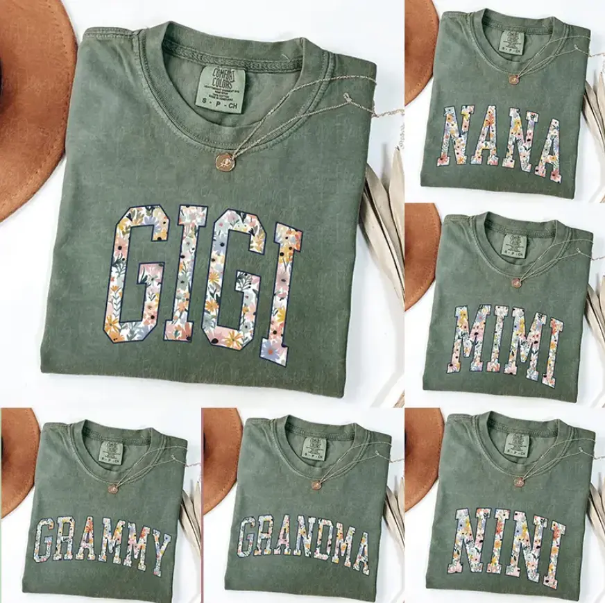 Comfort Colors Custom GIGI Moss T-Shirt, Personalized Family Gift, Floral Mama Nana Auntie Mimi Gigi Grammy Shirt, Mother's Day Gift Mother's Day Gift