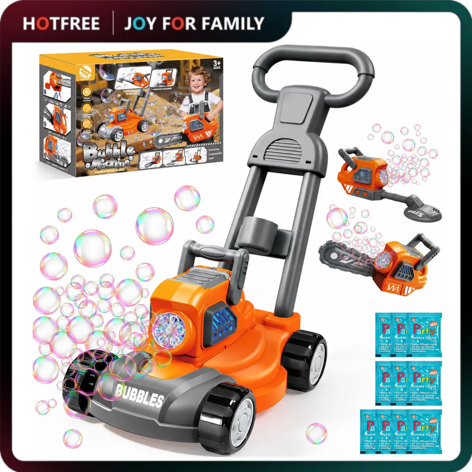 Hotfree Bubble Lawn Mower for Kids, 3-in-1 Electric Bubble Machine Blower with 10 Bubble Solution, Summer Outdoor Push Toys for Toddlers Ages 3-8, Birthday Party Summer Gift for Boys Girls 3 4 5 6 7 8 Year