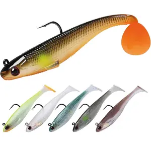 Pre-rigged Soft Fishing Lure, 6 Counts/set Great Action Swimbait with Spinner, All-conditions Fishing Gear for Bass Trout Walleye