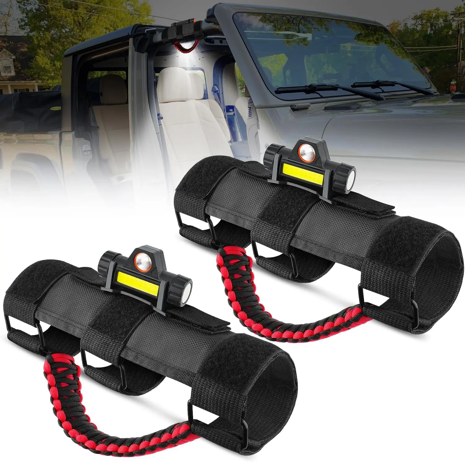 Nilight Dome Light w/Grab Handle Universal 2”- 4” Roll Bar Mount LED Interior Light Spot Flood Combo Beam LED Light Metal Buckle for Wrangler CJ YJ TJ JK JL Gladiator JT light bar  dealsforyoudays, Work Light, Off Road Lights