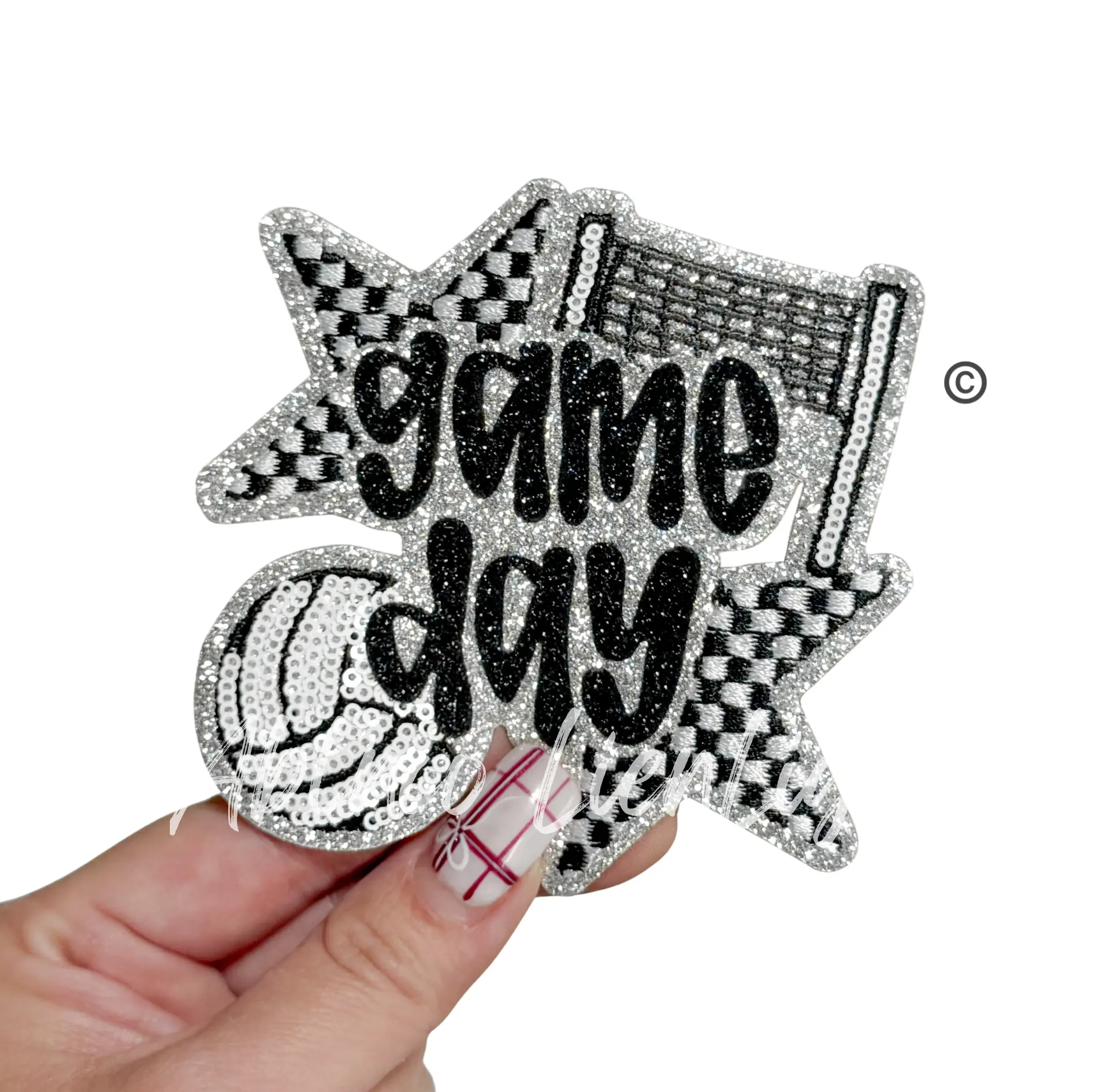 Volleyball Game Day Checkered Star Sequin Patch - Small