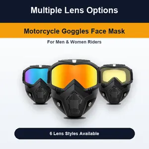Motorcycle Goggles with Detachable Face Mask, Windproof Dustproof Lightweight Riding Face Cover for Men Women, Bike ATV Scooter Outdoor Gear