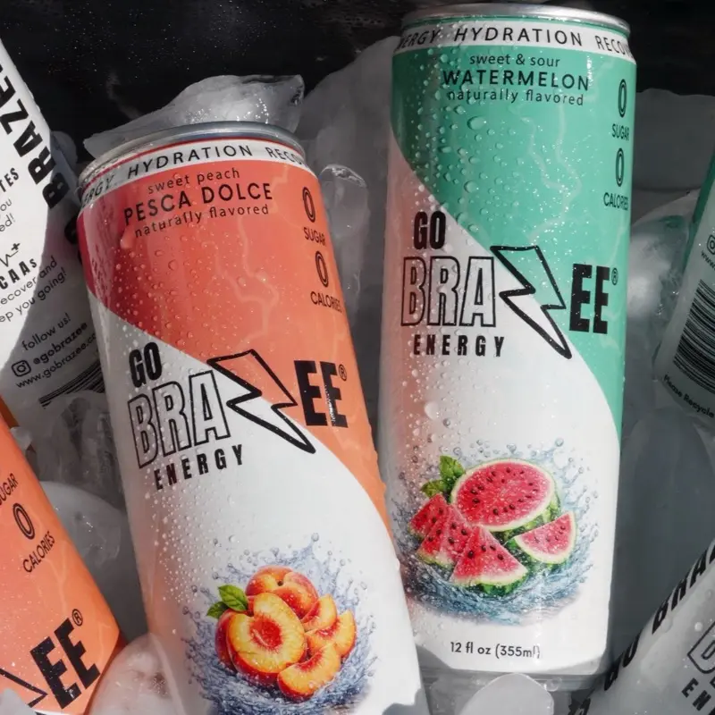 GO BRAZEE ENERGY 6 Pack - Sweet Peach & Watermelon Energy Drinks with 150mg Natural Caffeine & Electrolytes