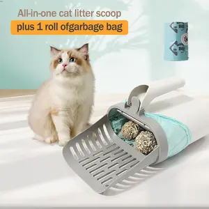 Qbellpet High-quality Cat Litter Spoon Integrated Removable Deep Cat Litter Shovel with Waste Container, Comes with A Roll of Garbage Bag Litterbox