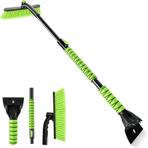 44inch Car Windshield Ice Scraper and Snow Removal Brush, Extendable and 360-Degree Rotating°   Rotating Soft Bristle Brush Head Foam Grip Suitable for Car Truck SUV Window Cleaning Tool (Green)