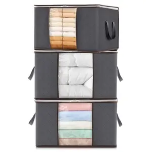 LMMAKE Clothes Storage Bin with Lids Foldable Blanket Bag Clear Window Reinforced Handles for Closet Organization Dust Protection uber eats