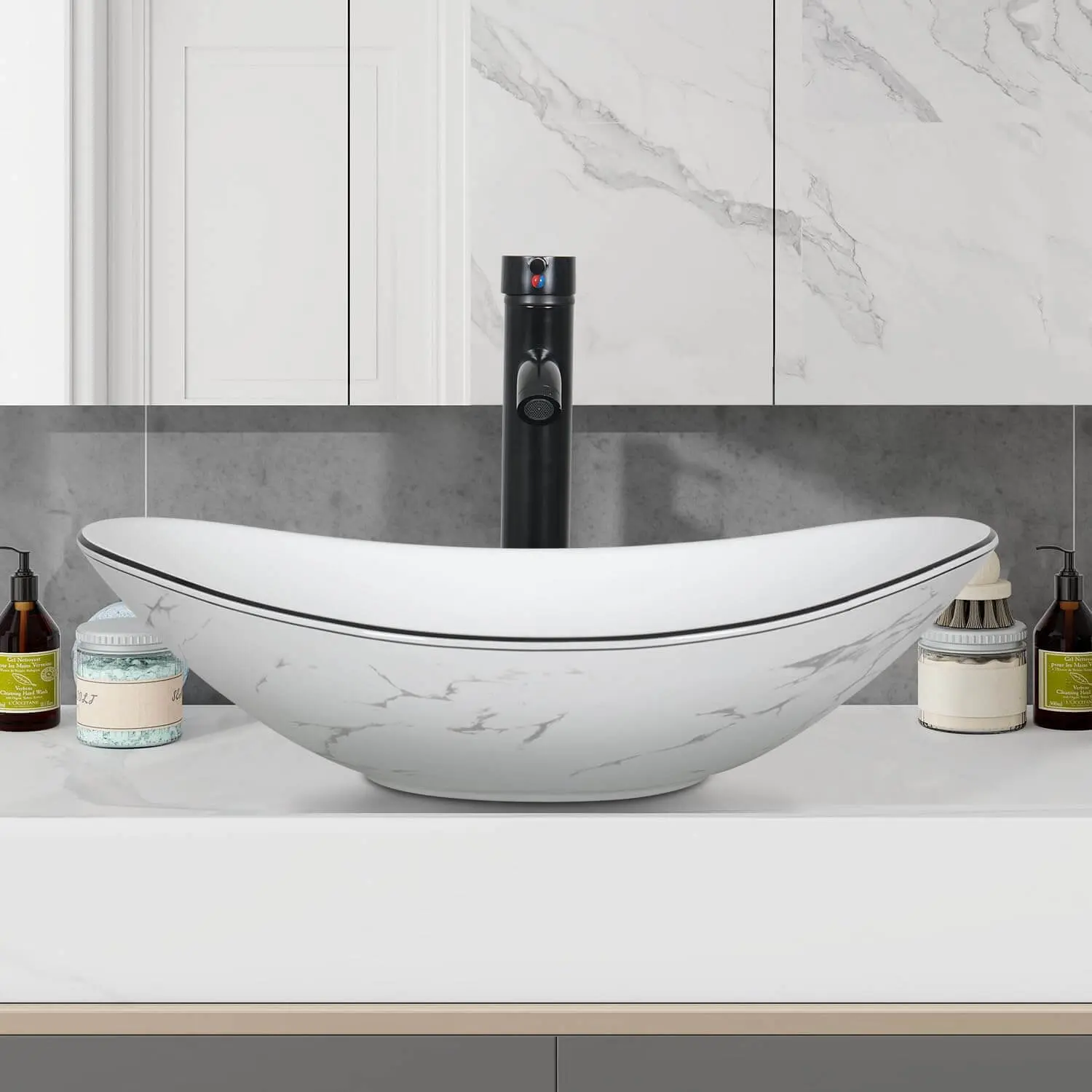 Ceramic Bathroom Sink, White Marble Boat Shape Above Counter Porcelain Vessel Sink BA036 Ceramic Bathroom Sink, White Marble Boat Shape Above Counter Porcelain Vessel Sink BA036