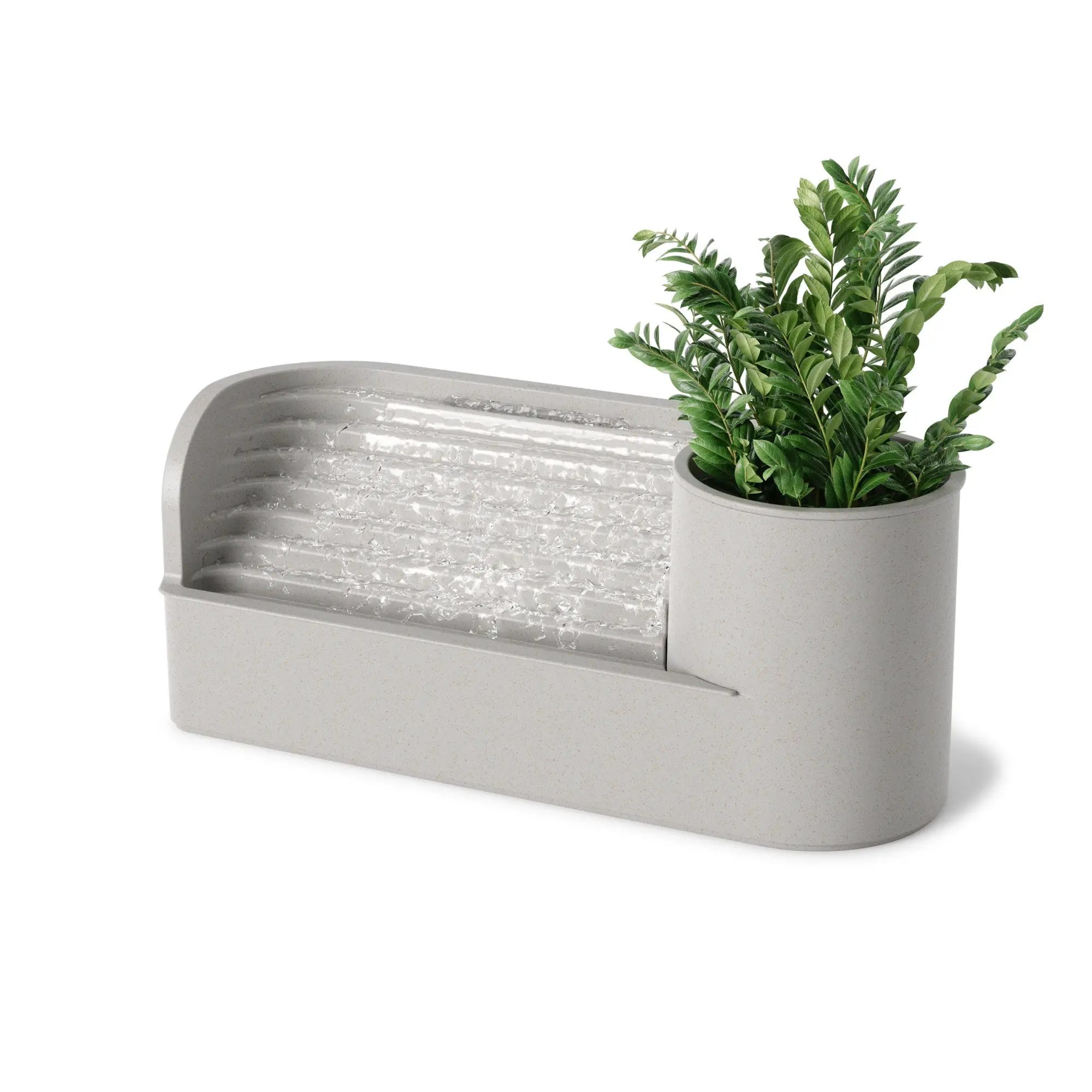 Umbra Stream Water Fountain - Recycled Plastic Tabletop Model with Potted Plant, Gray Finish, Modern Design, USB-Enabled, Ideal for Indoor Office Relaxation Use