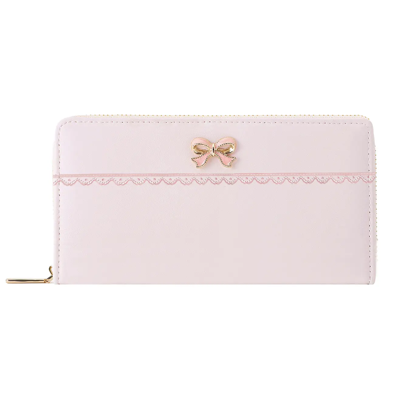 Coquette Lace Embossed Pink Bow Small Wallet for Women Girls
