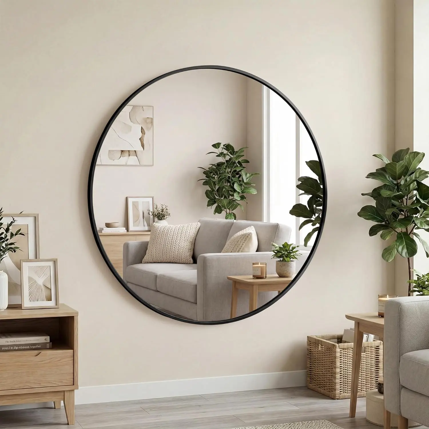 20/24/28 Inch Round Wall Mirror, Gold & Matte Black Circle Hanging Mirror, Modern Wall-Mounted Decorative Mirror for Living Room, Bedroom, Entryway