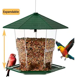 Bird Feeder for Outdoor Hanging, Expandable 7.8'' Tall Latch Feature, Heavy Duty Bird Feeders for Outside Garden Yard Decoration Green