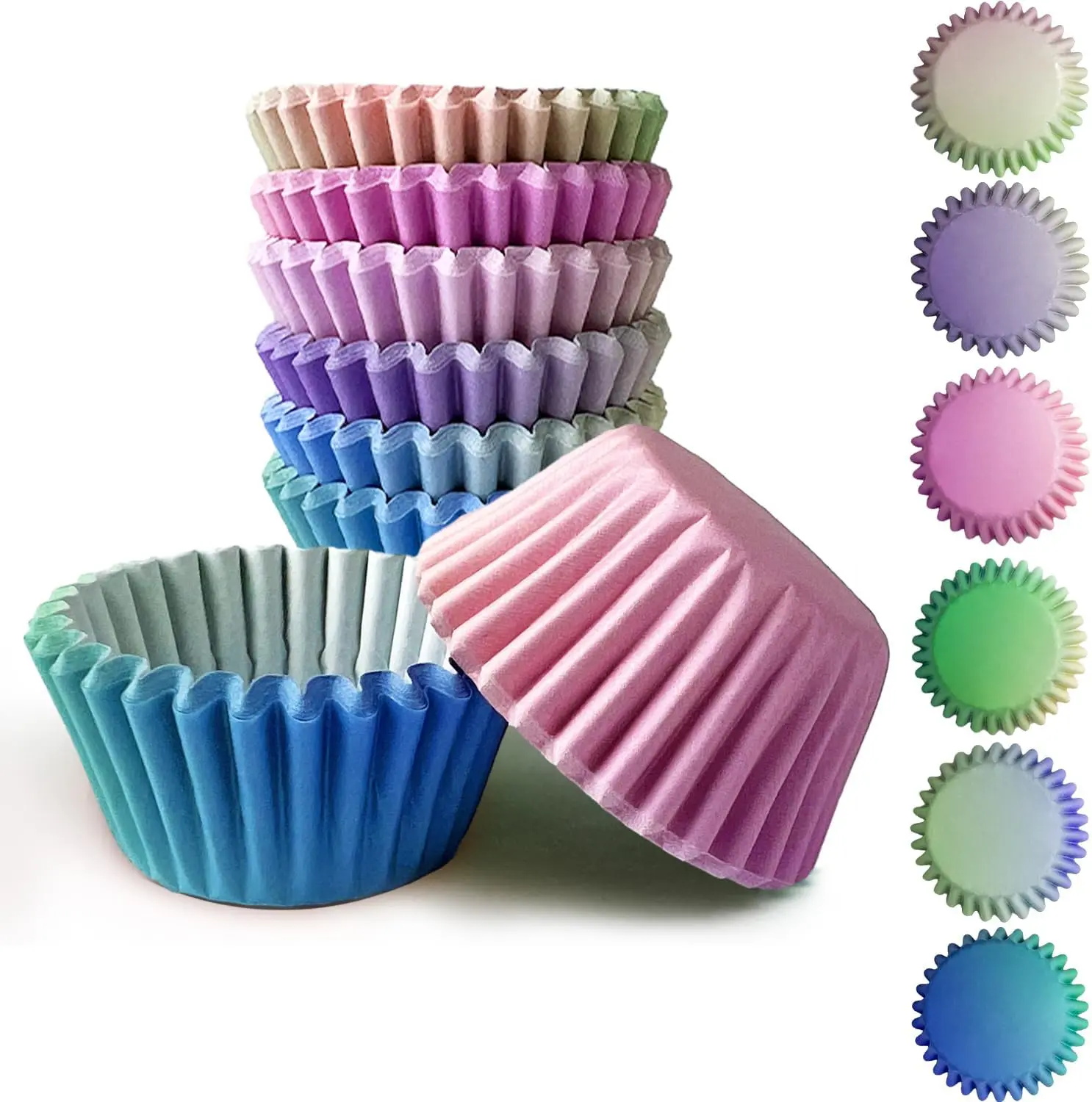 300 count Standard Gradient Cupcake Liners Cupcake Cups 6 Designs Blue Pink Gradient Cupcake Papers Baking Cups Cupcake Wrappers (Medium Size)