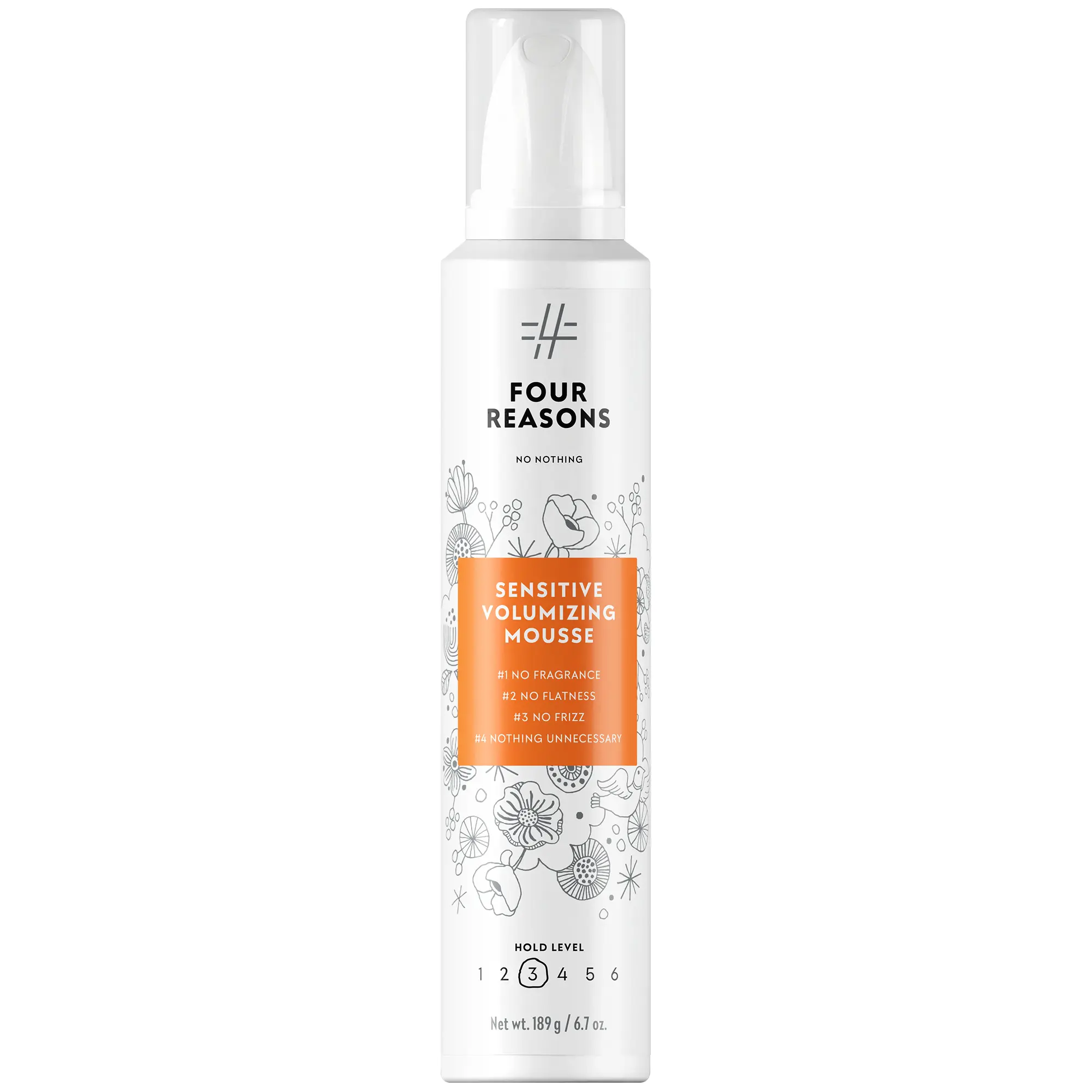 Four Reasons No Nothing Sensitive Strong Mousse, Fragrance-Free Hair Styling for Sensitive Scalp, Volume, Strong Hold and Frizz Control, 6.7 oz