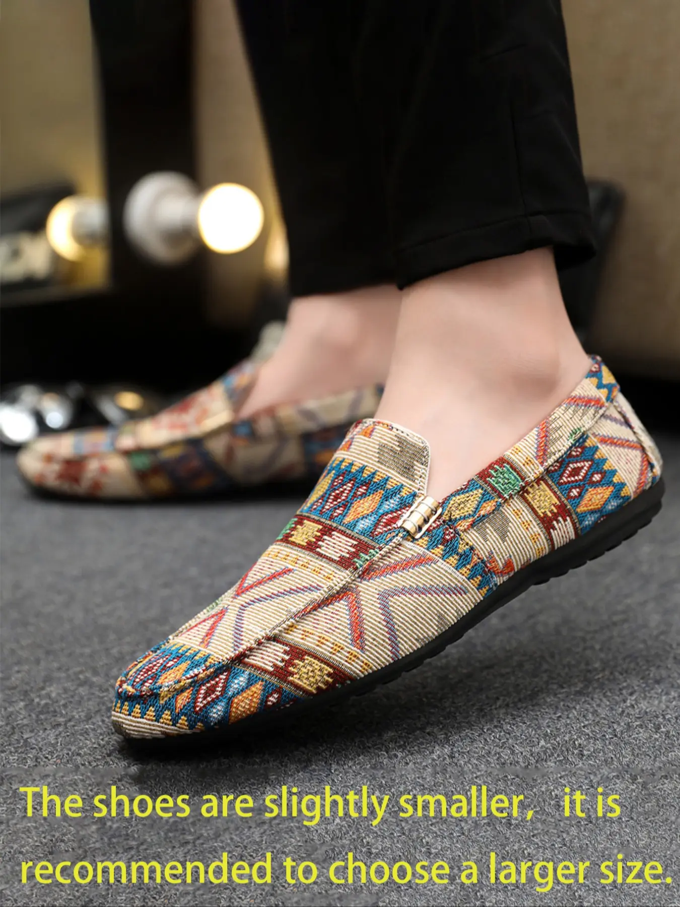 Men's Casual Loafers, Slip-On Comfort Moccasins, Argyle Print Flat Canvas Shoes, Walking Shoes, Ideal for Dating, Shopping, Daily Commute