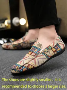 Men's Casual Lightweight Loafers, Slip-On Comfort Moccasins, Argyle Print Flat Canvas Shoes, Ideal for Dating, Shopping, Daily Commute