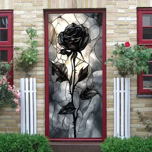 2pcs Gothic Church Stained Glass Black Rose Wall Sticker Stereo Window Decoration Self Adhesive Waterproof Living Room BedroomWall Art Decor Sticker Home Decorative Decal Vinyl Decal Decorative Stickers