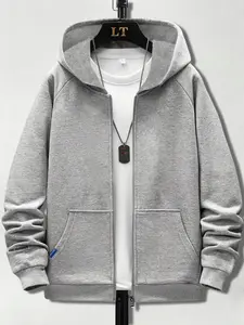 2Pcs/Set Boys Teens Hooded Fleece Cardigan Sweatshirt Jacket + Fleece Jogger Pants Outfit Trendy Fashion Versatile Casual Vintage Street Spring Autumn Winter Size 8-16 Years B2702 XB007 K-B2702 XB007