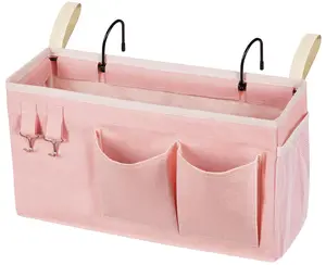 Bedside Caddy/Bedside Storage Bag Hanging Organizer for Bunk and Hospital Beds,Dorm Rooms Bed Rails,Can be Placed Glasses,Books,Mobile Phones,Keys (Light Pink)