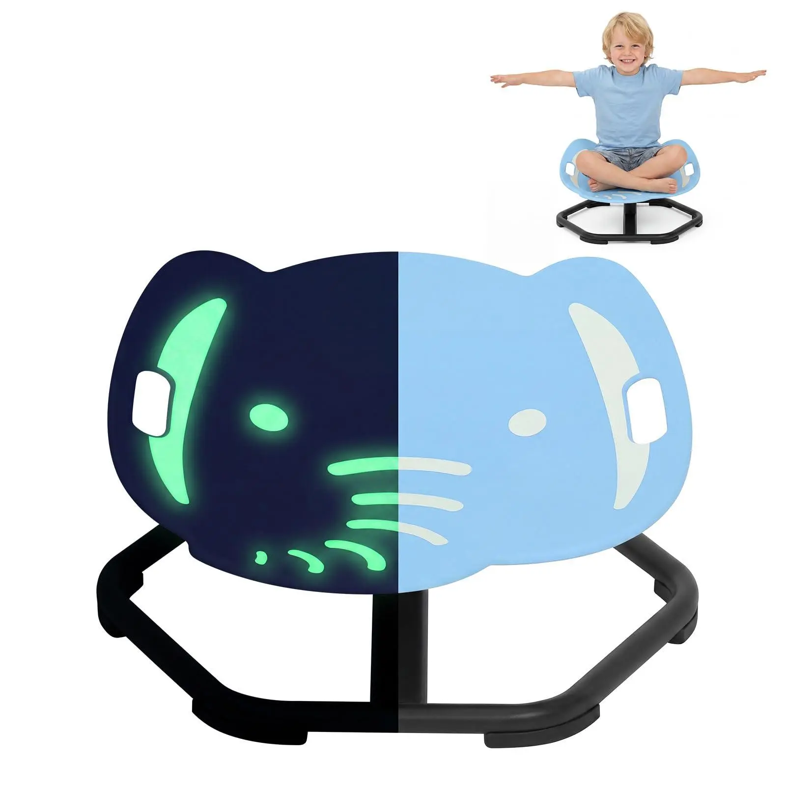 Kids' Elephant-Shaped Fluorescent Sensory Spinning Chair - Upgraded Handle, 360° Quiet Swivel Circular Seat, Non-slip Base, Vestibular Balance Toy for Autism, Outdoor Furniture