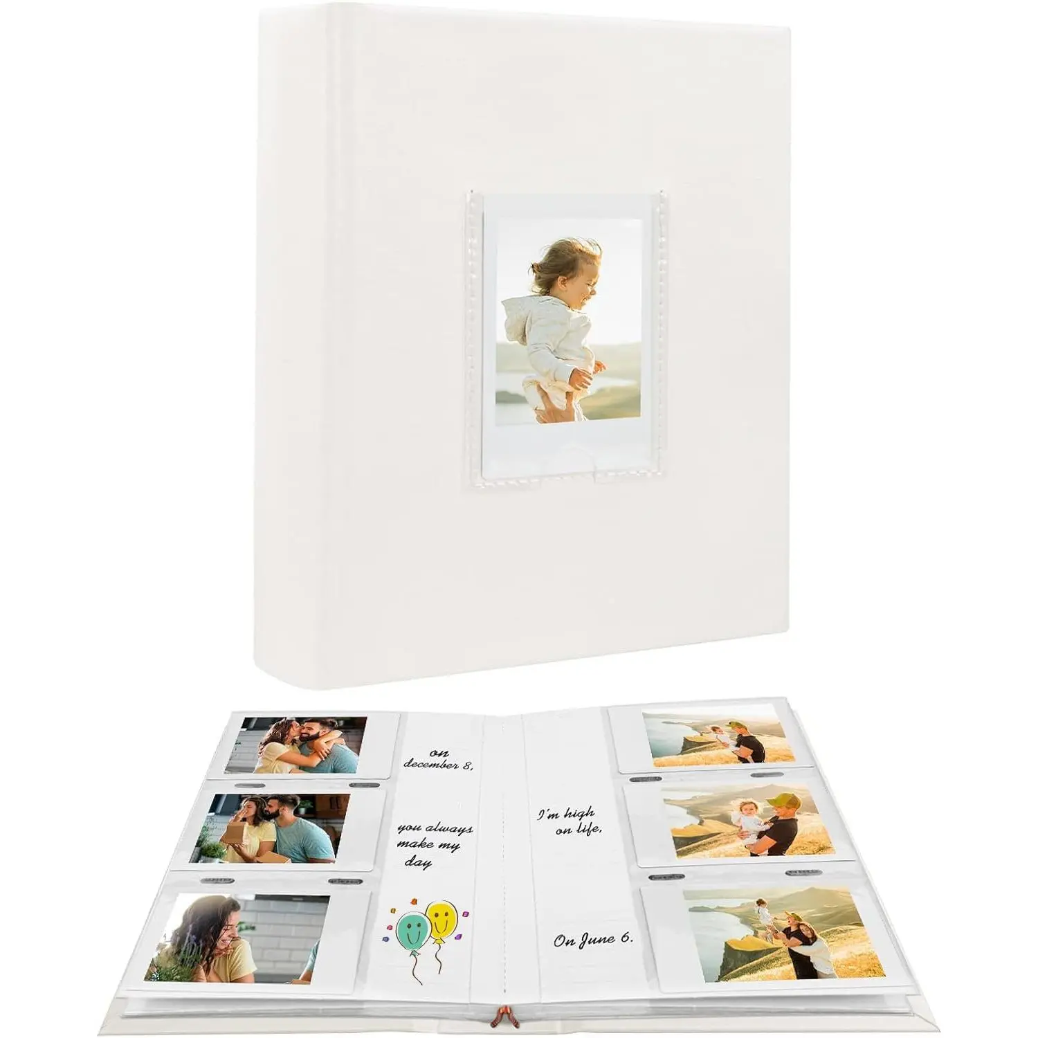 Photo Album for  Instax , 180 Pockets Photo Album with Writing Space for Polaroid, Leather Cover, 2x3 Photo for Instax Mini 12 11 9 40 8 7 Evo LiPlay Instant Camera (White)