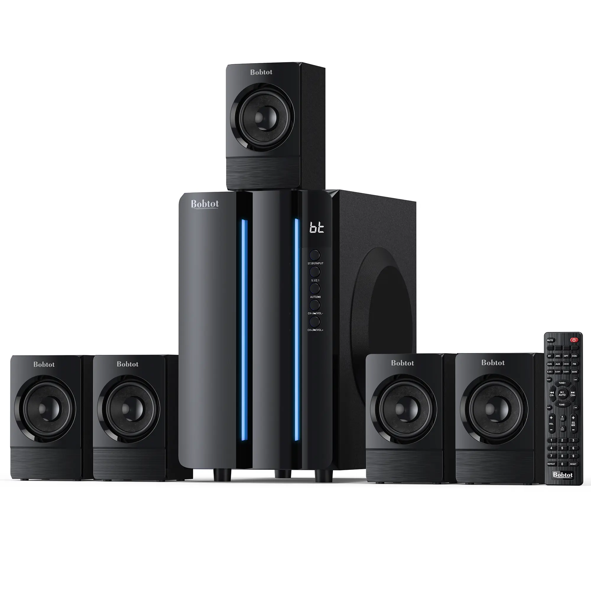 Bobtot 800W Surround Sound System - 6.5" HiFi Bass Subwoofer, Bluetooth Connectivity, Remote Control, Stereo Speakers, Amplifier for Home Entertainment & Cinema Use, Bass Subwoofer Home Cinema Systems