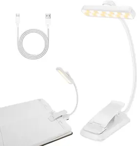 Clip-on book light, rechargeable, eye protection, 3 color modes, 24 LEDs, stepless dimming reading lamp with memory function; lightweight portable light for bed reading, travel, dorms, night study—ideal for book lovers