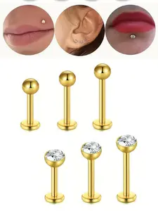 Rhinestone Decorated Piercing Lip Studs, 6pcs Fashion Jewelry for Party, Daily Clothing Decor, Trendy All-match & Exquisite Jewelry for Birthday Gift for Women & Girls, Nose Piercing Jewelry