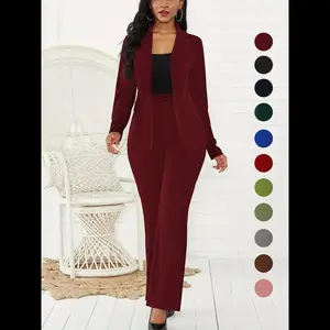 Two-piece Set Women's Plain Button Lapel Neck Long Sleeve Blazer & Suit Pants Ladies Suits, Casual Wear 2024, Elegant Comfort Business Casual Flap Detail Long Sleeve Outerwear & Trousers for Daily Wear, Womenswear for All Seasons, Formal WearGift