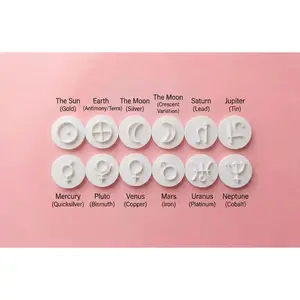 Alchemy Cookie Set | 2 3 4 Inch 12 Piece Planetary Symbol Stamp White