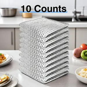 10 Counts Pack Non Scratch Wire Dishcloth Multipurpose Wire Dishwashing Rag Metal Scrubbers for  for Wet and Dry Cleaning, 2-Layer Kitchen Cleaning Cloth Cleaning Tool Scrubbing Pad Steel Household Stainless Scouring Pad